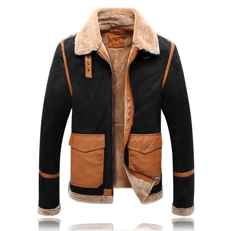 

Batmo 2019 winter new arrival high quality Men's leather with fur jacket,Fashion PU splice turndown collar keep warm jacket coat