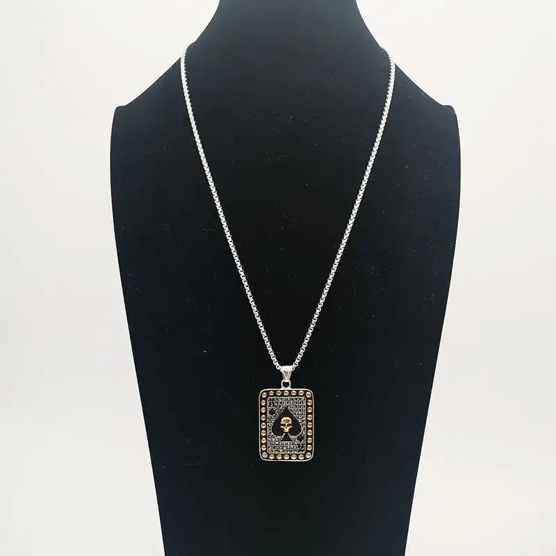 Полный стразы кристаллы Лопата Ace покер ожерелье кулон 316L нержавеющая стальная