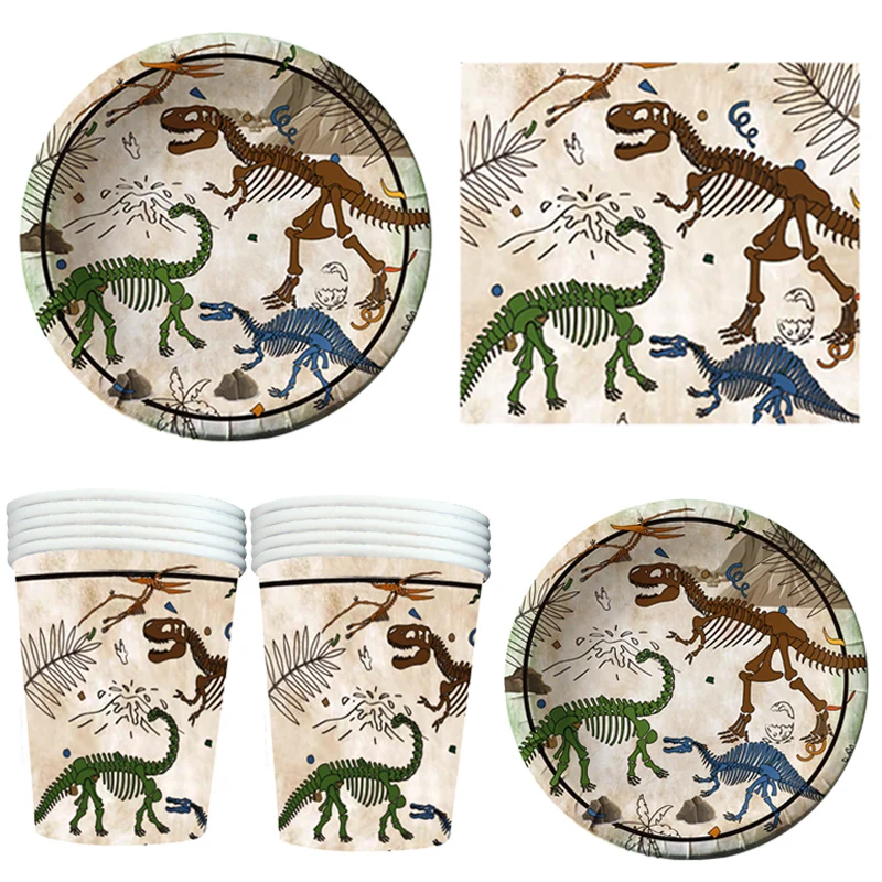 

60 шт./лот украшения для вечерние в виде динозавра 10 персон одноразовая посуда чашки тарелки салфетки набор детских принадлежностей для дня ...