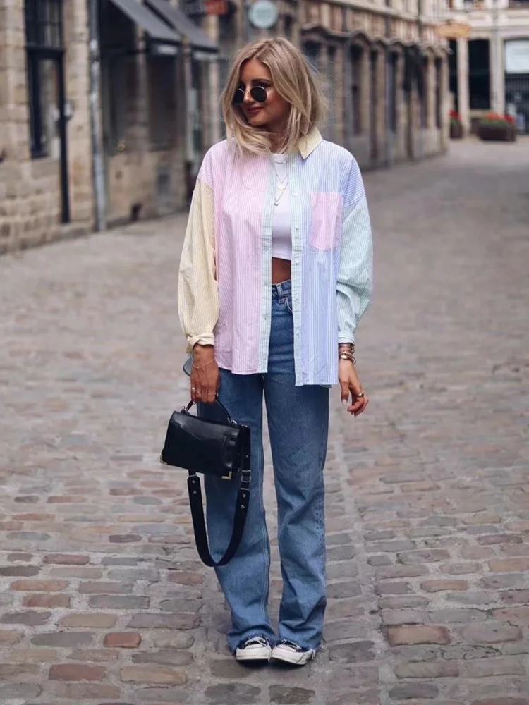 Блузка YOZOU Женская в полоску с длинным рукавом на пуговицах | одежда