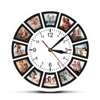 custom 12 photos print wall clock collage instagram round acrylic mute watch personalized family picture hanging quartz saat