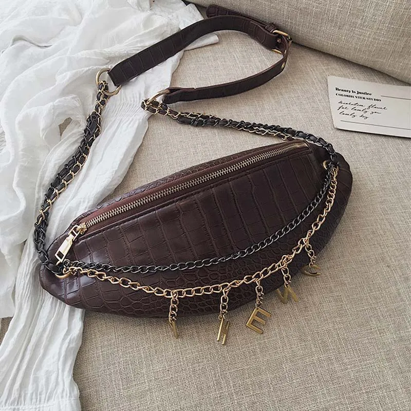 Brown Waist Packs Крокодиловый узор PU поясные сумки для женщин Новая мода кисточкой нагрудная Сумка Женский Банан поясная сумка женская цепь сумки на плечо - Цвет: Brown Waist Packs