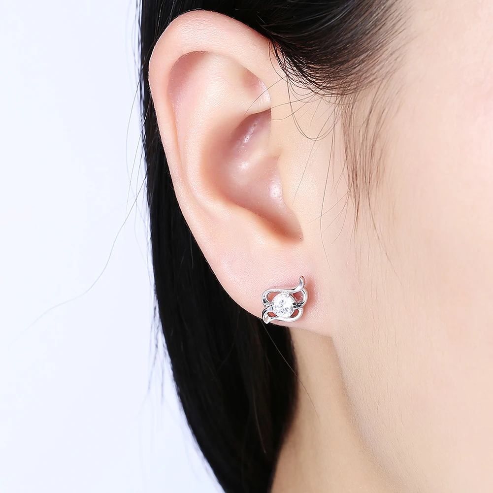 

SILVERHOO New Geometric Flame 925 Sterling Silver Stud Earrings For Women 5A Clear Cubic Zirconia Party Earring Fine Jewelry