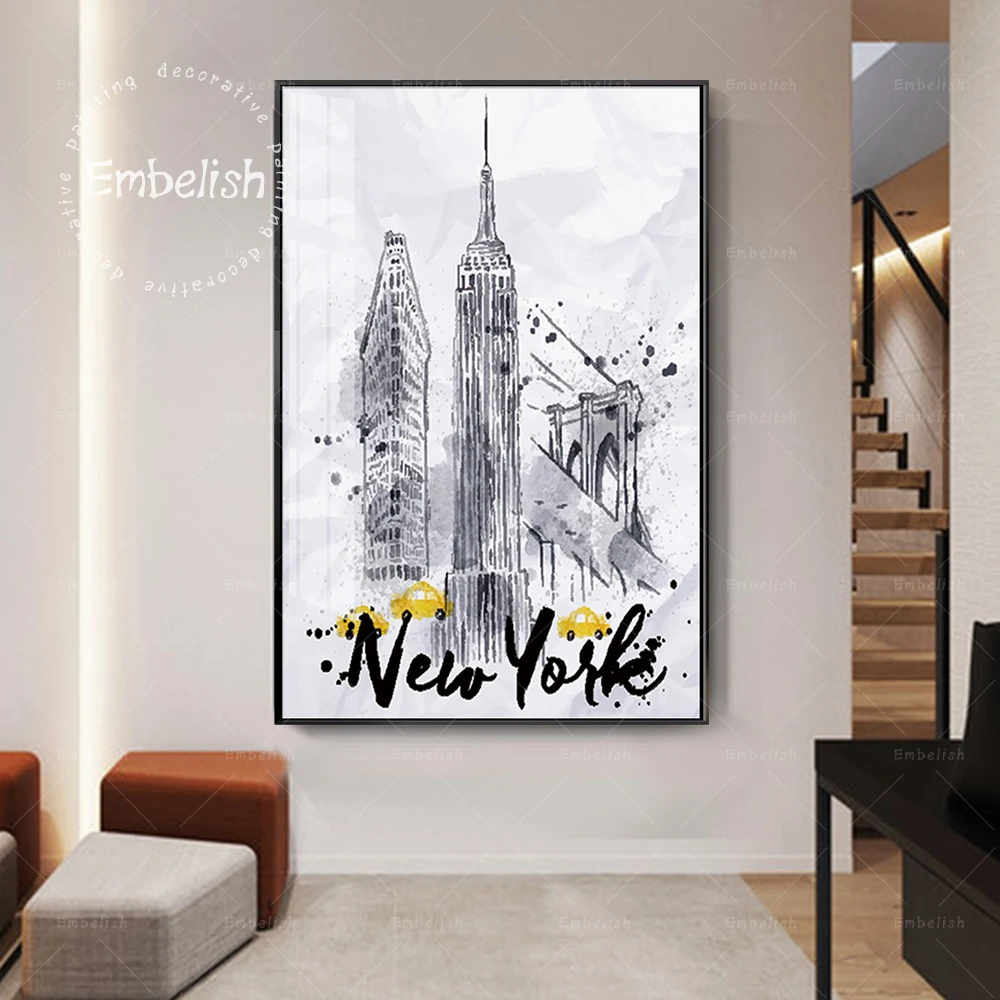 1 шт. Рисование вручную Нью-Йорк и Бруклинский мост современный пейзаж картины
