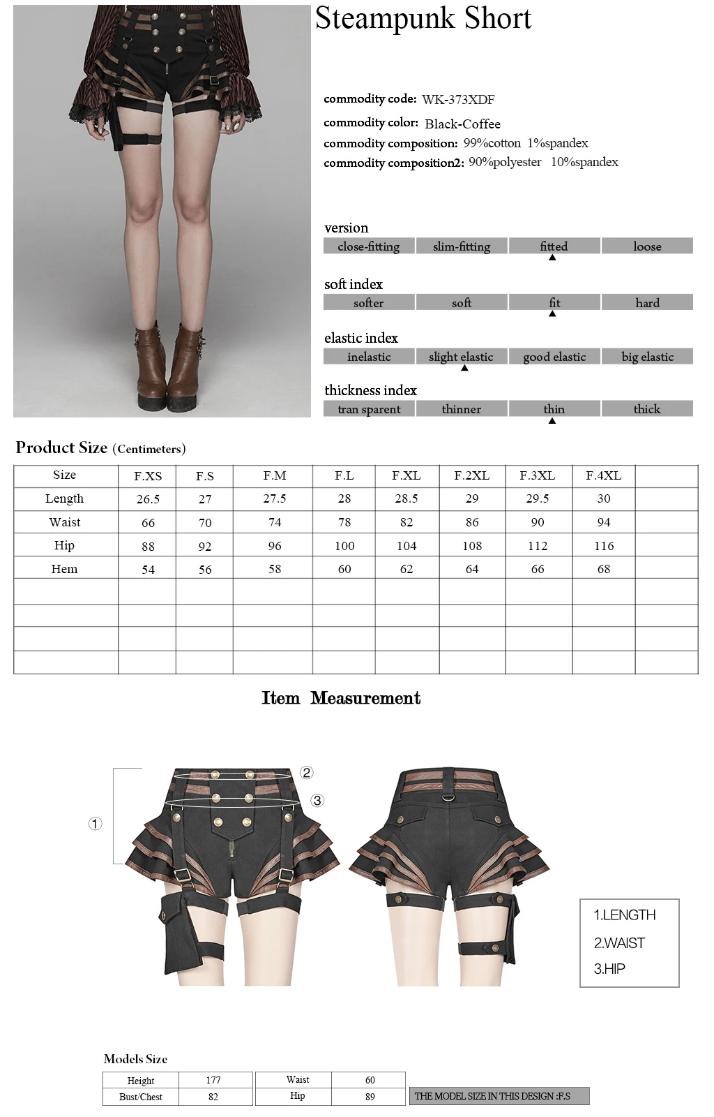 

PUNK RAVE Women Steampunk Short Elasticity Jean PU Fabric Adjustable Retro Streetwear Personality Women Summer Short Jeans