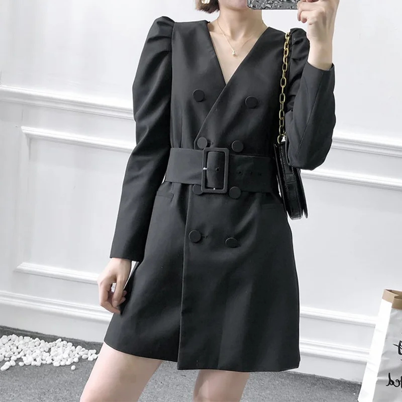 Женское платье с пышными длинными рукавами и V образным вырезом женское