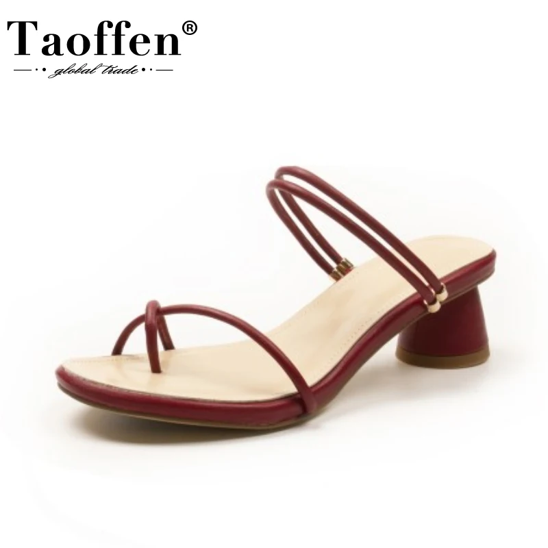 Женские босоножки на необычном каблуке Taoffen летние однотонные из натуральной