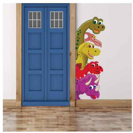 Забавный динозавр за дверью Декор стены наклейки детская комната спальня