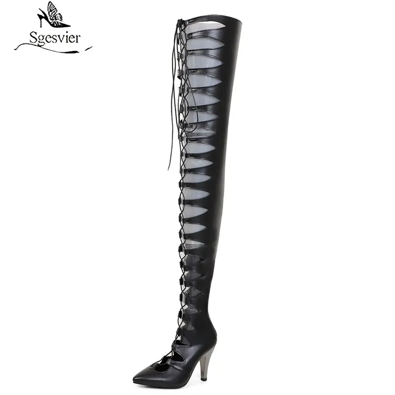 Sgesvier и панковский стиль Сандалии-гладиаторы выше колена полной длины настоящие