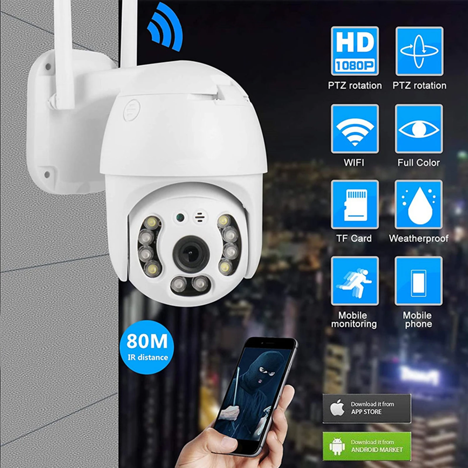 Камера видеонаблюдения 1080P HD беспроводная Wi-Fi угол обзора 360 ° цветное ночное