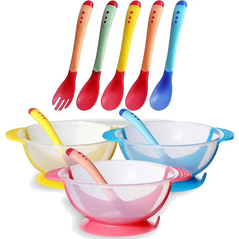 Ложка для кормления с датчиком температуры детская посуда миска еды обучающая