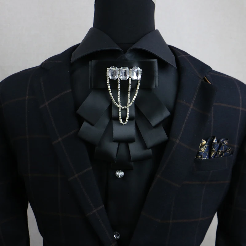 

British Men's Handmade Bow Tie Wedding Business Banquet Host Evening Formal Dress Crystal Ribbon Korean Tassel Diamond Bowtie