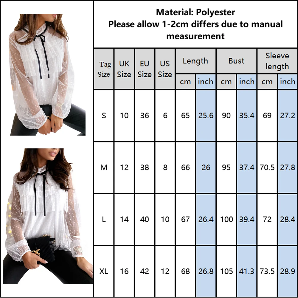 

Sales Women Polka Dot Mesh Patchwork Blouse Vintage Shirts Spring Puff Sleeve Blouse Top Casual Bowknot Blouses Blusas Mujer D30
