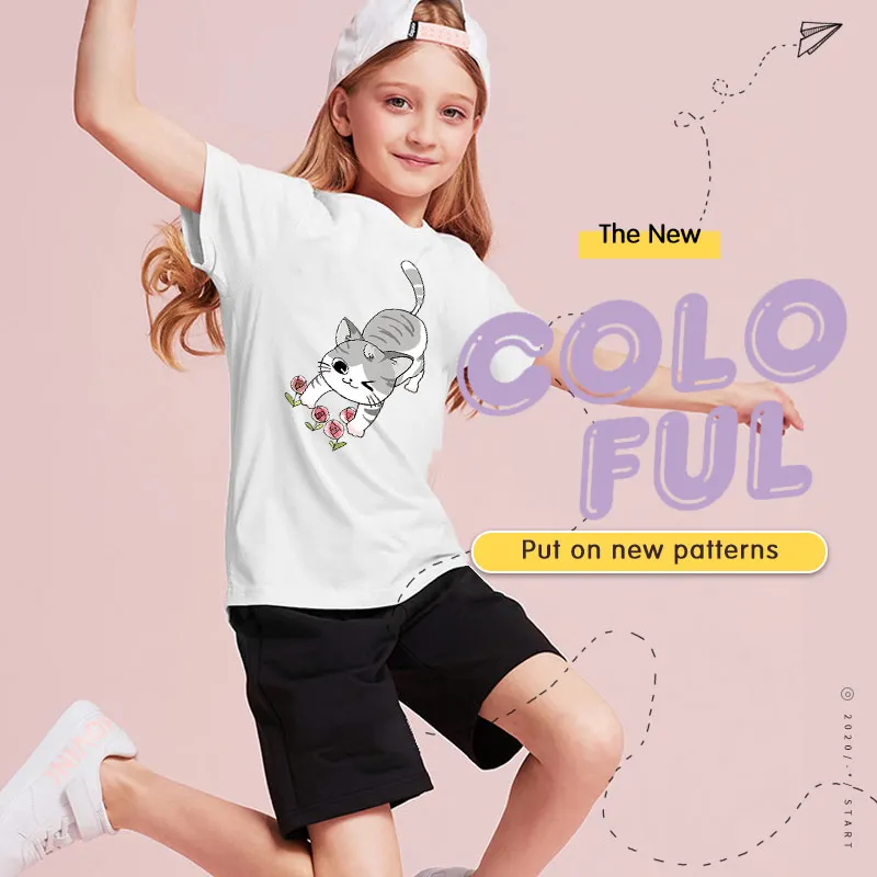 

Girls tshirts-short pants sets black grey cartoon cat printed baby kids clothes summer casual outfits children two pieces shirts