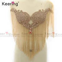 hot sale rose gold waterfall dangling rinestone bodice applique tassel for party dress wdp 246