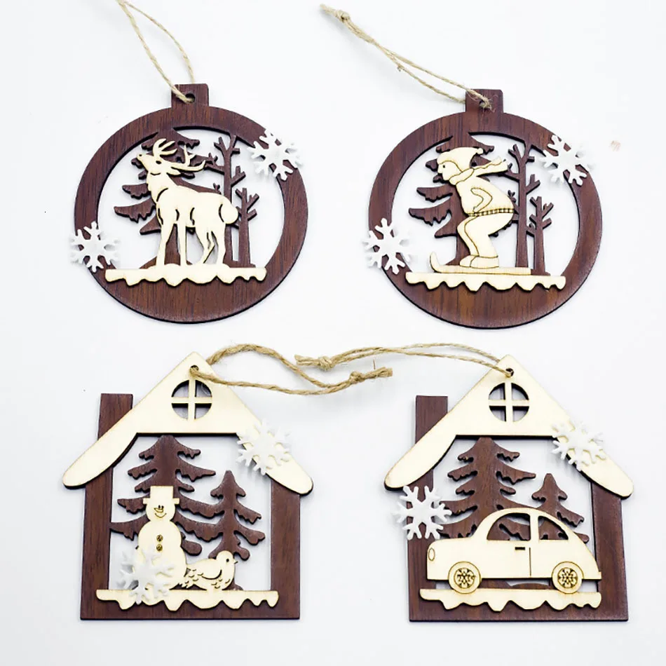 2019 Новогодние рождественские украшения полый деревянный дом шариковые Подвески