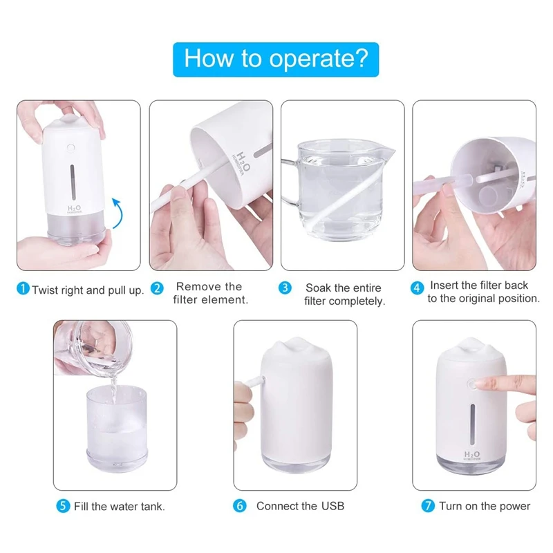 

Mini Portable Air Humidifier,Colorful Cool Mist Humidifiers,USB Desktop Quiet Night Light for Baby Bedroom Office