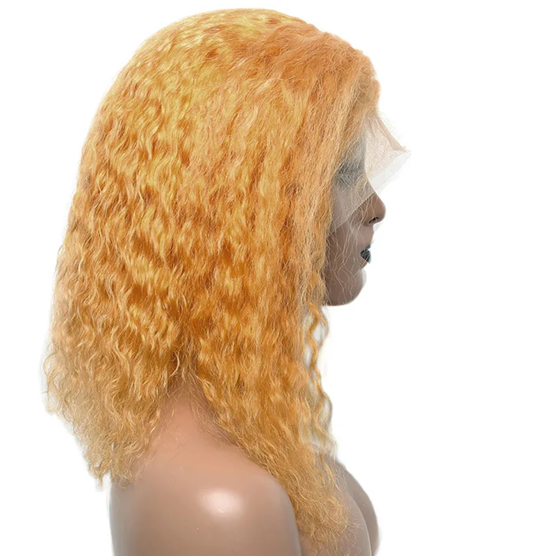 13x4 Orange Wig Блондинка Цветной 13x6 вьющиеся Синтетические волосы на кружеве парик 613 полный темно-синего цвета с короткими боб парики из натуральных волос бразильский парик 150% волосы Remy - Цвет: 13x4 Orange Wig