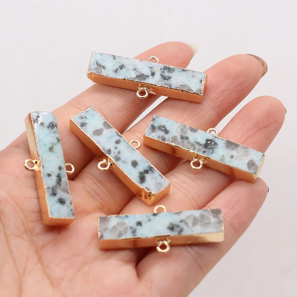 

Прямоугольная подвеска с позолоченными краями из натурального камня, Подвеска для женщин, ювелирное изделие, сделай сам, ожерелье, серьги, а...