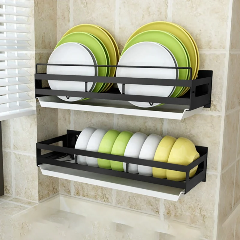 

Free Of Punch Kitchen Shelving Wall Hanging Knife Rack Cutting Board Dishes Seasoning Black Storage Rack Kitchen Organization