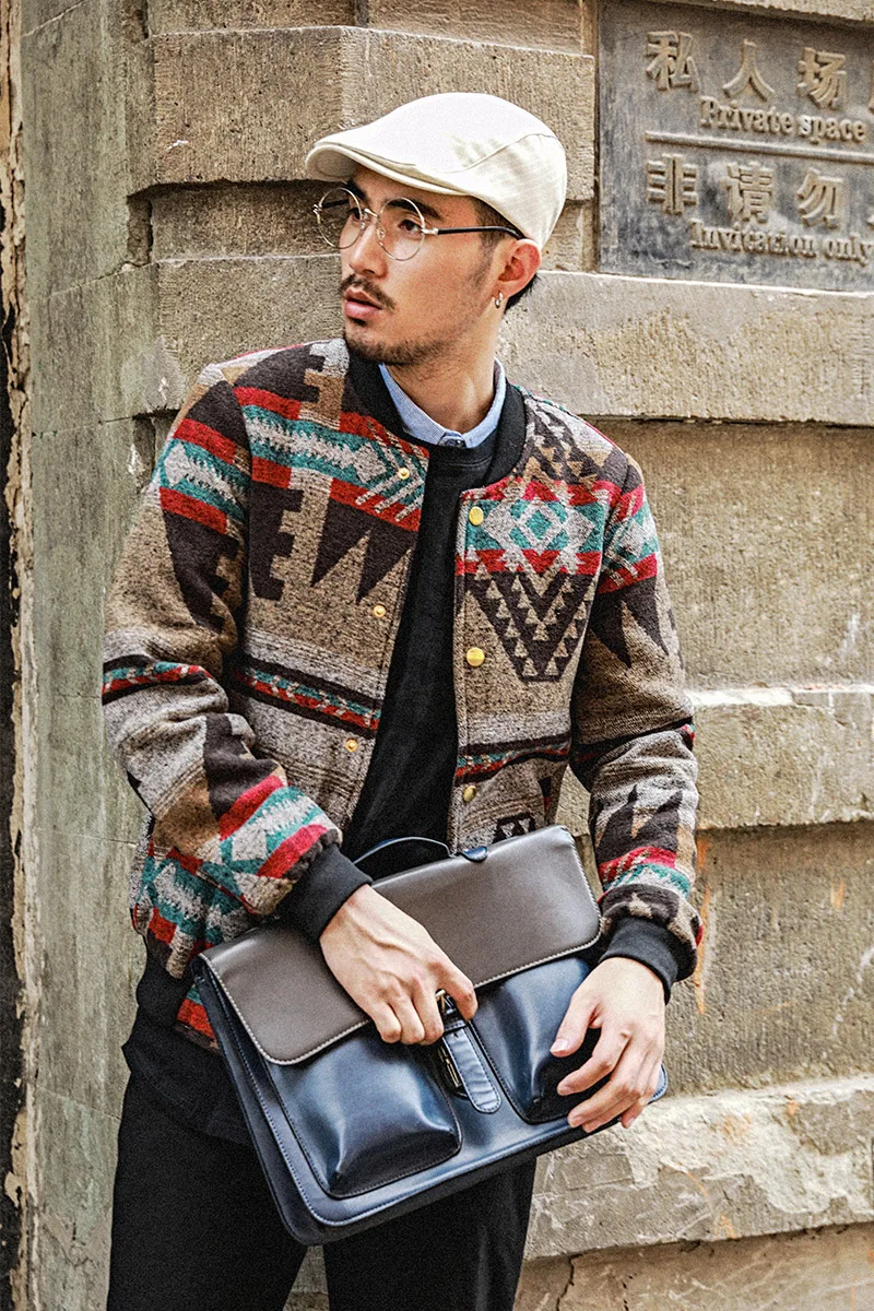 

Jackets Clothing Baseball Autumn Men Woolen High Street Tide Male Geometric Pattern Large Size Youth Jacket