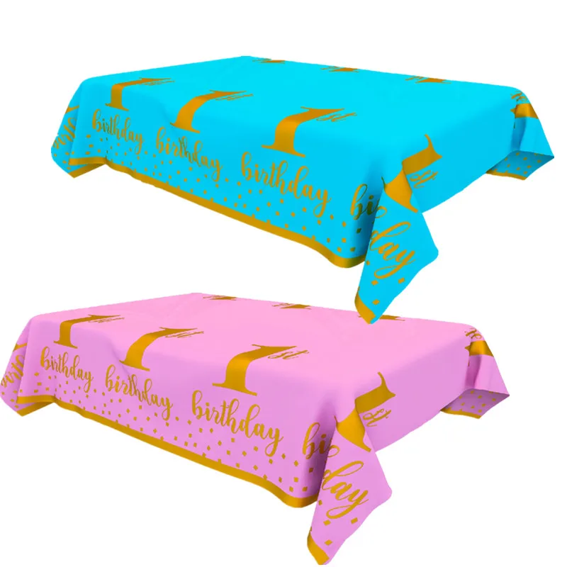 Одноразовая Скатерть синего и розового цвета на 1 й день рождения бумажные