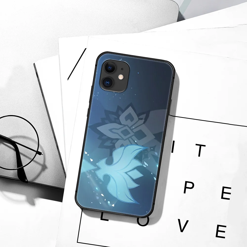

Cartoon Genshin Impact Name Card Phone Case For iPhone 5 5S SE 2020 6 6S 7 8 Plus 11 12 Mini X XS XR Pro Max black Shell 3D Etui