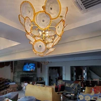 hand blown glass crystal chandelier gold w70xh60cm led art pendant light indoor lustre hotel hallparlor decoration