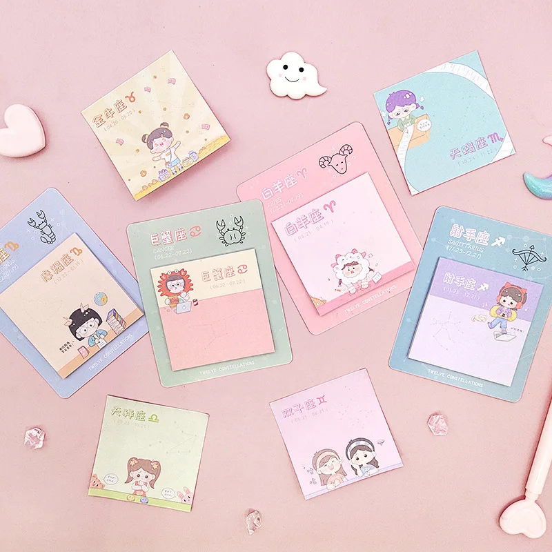 

20Page Simplicity Cartoon 12 Constellation Student Girl Heart Portable Memo Pad Sticky Notes Office Stationary Kawaii Decor Cute