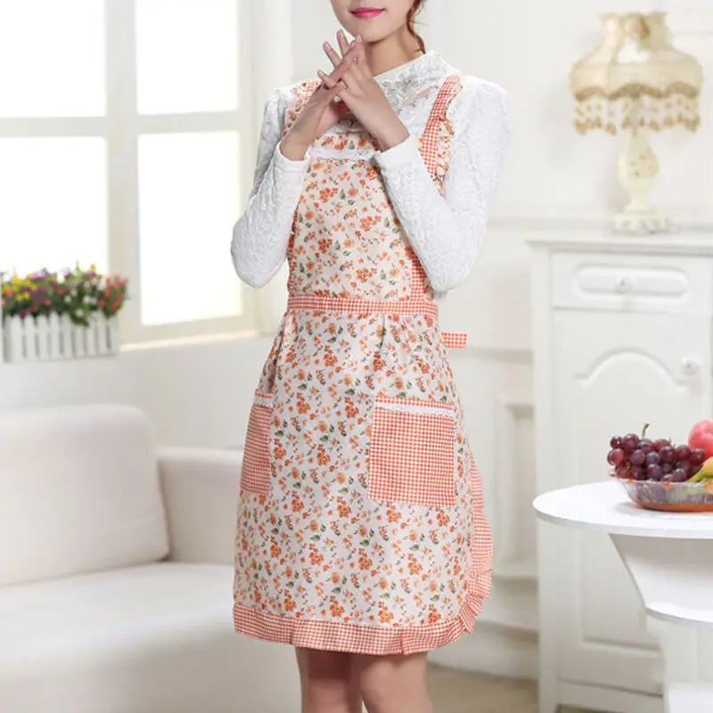

Women Floral Muti-color Anti-oil Cooking Kitchen Restaurant Apron Pocket