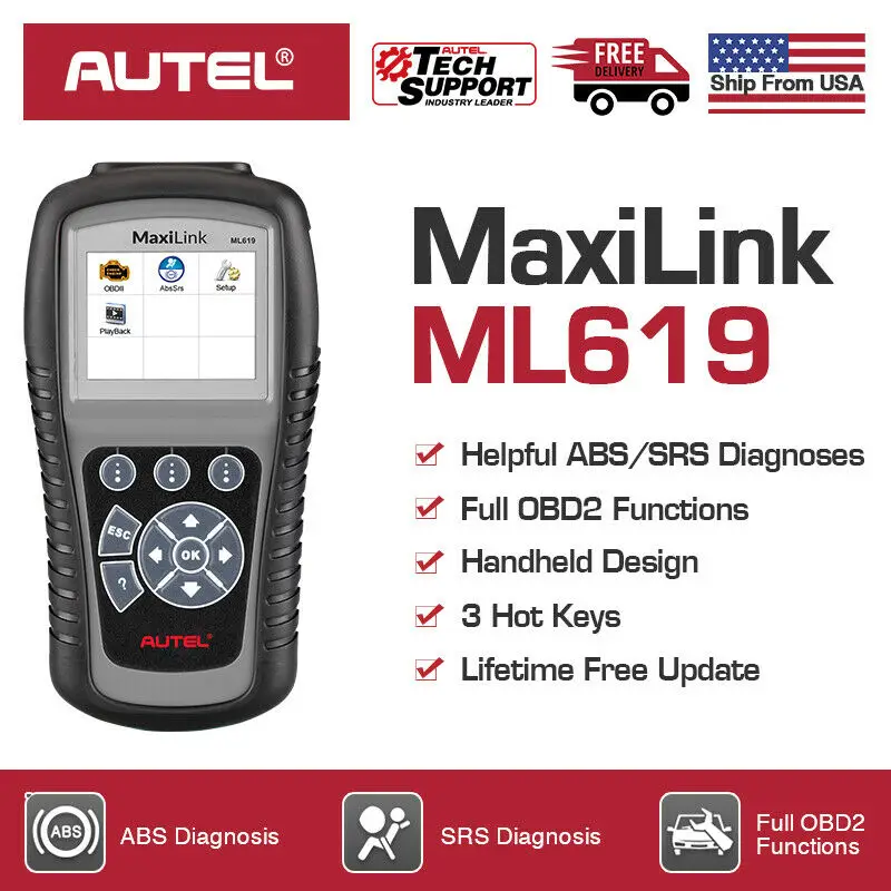 AUTEL Autolink ML619 OBD2 сканер CAN SRS ABS подушка безопасности Автомобильный диагностический