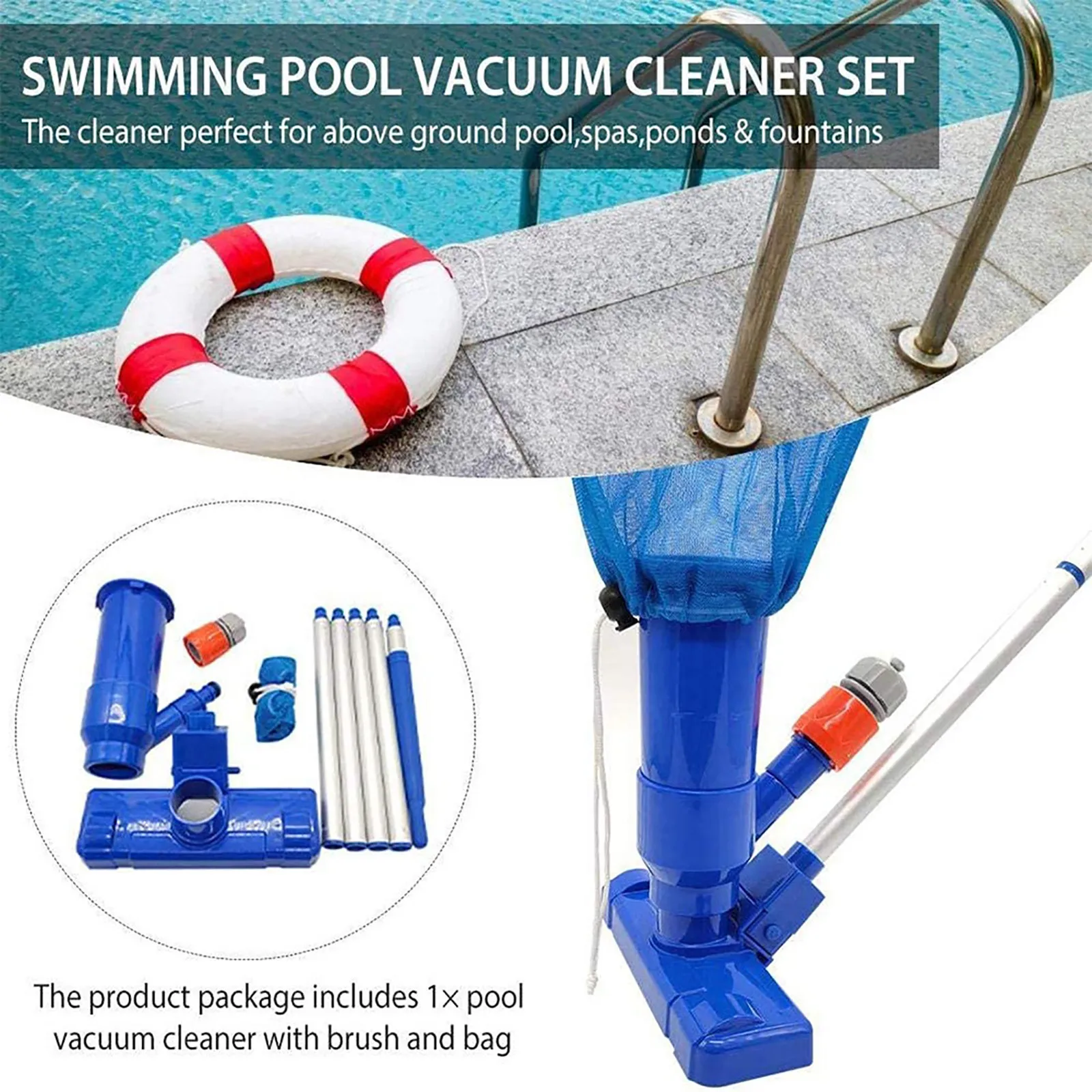 

Swimming Pool Vacuum Cleaner Cleaning Disinfect Tool Suction Head Pond Fountain Spa Pool Vacuum Cleaner Brush with Handle #40