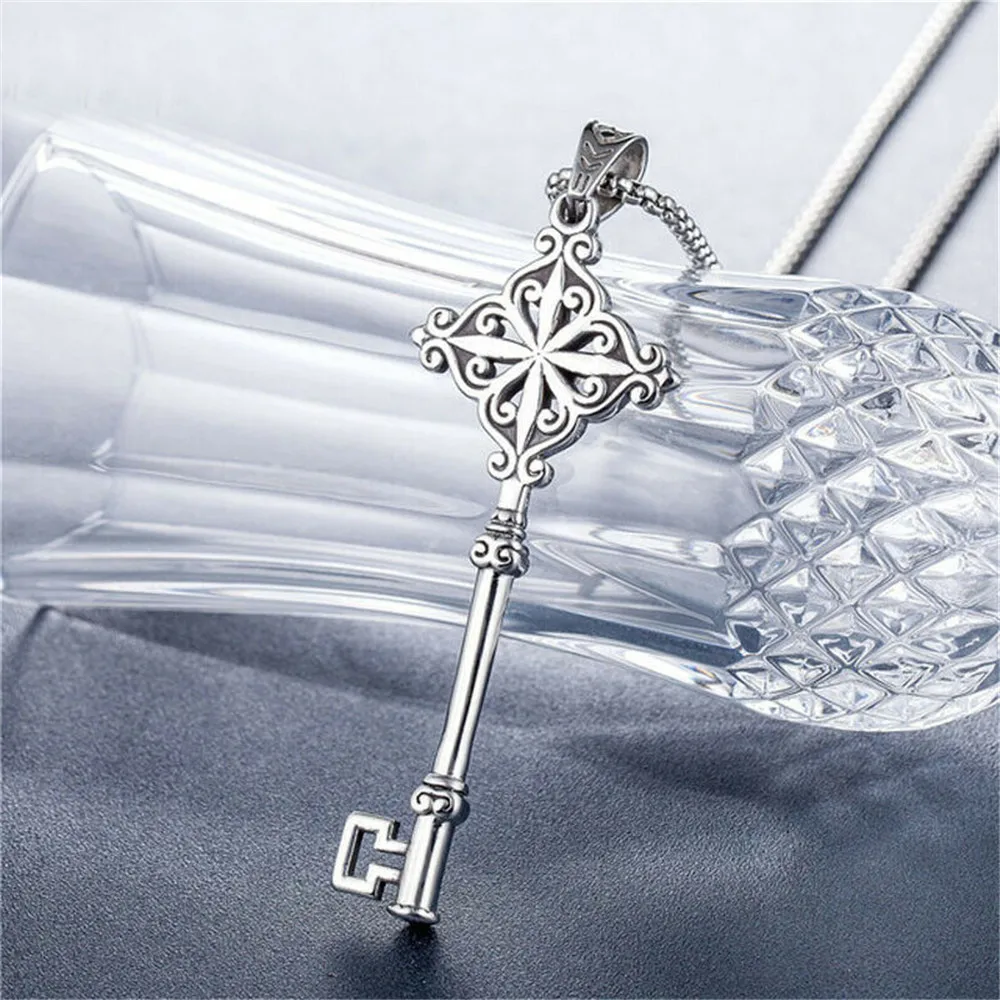 

Gothic Mens Stainless Steel Hip Hop Key Pendant Necklace Men Silver Chain