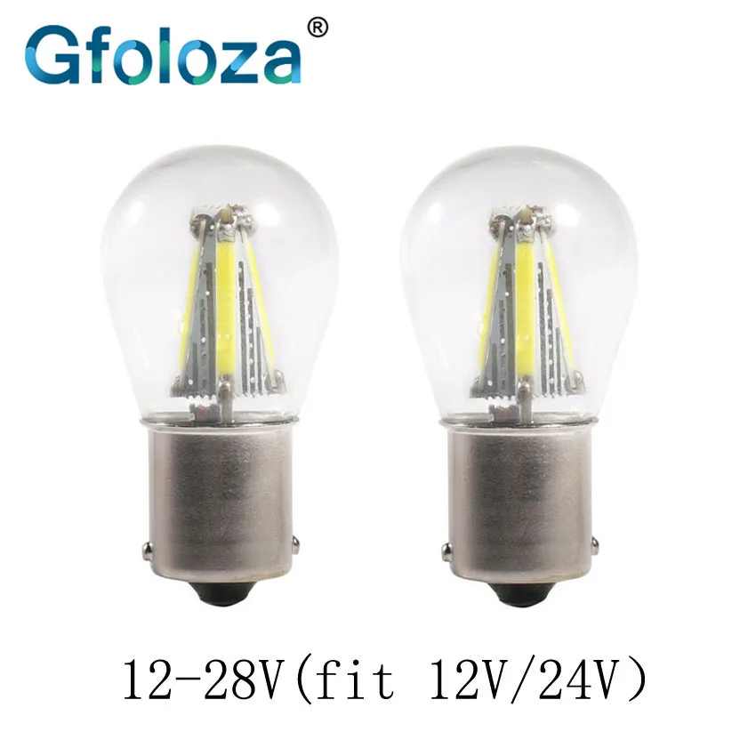 Gfoloza P21W 1156 BA15S Автомобильный светодиодный светильник с нитью поворота, автомобильная Поворотная лампа DRL, теплый белый, красный, желтый, 12-28 В, 3 Вт, 2 шт