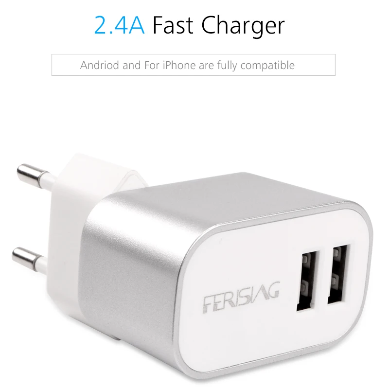 Зарядное устройство FERISING 5V 2.4A дорожное зарядное с двумя портами USB адаптер 12W