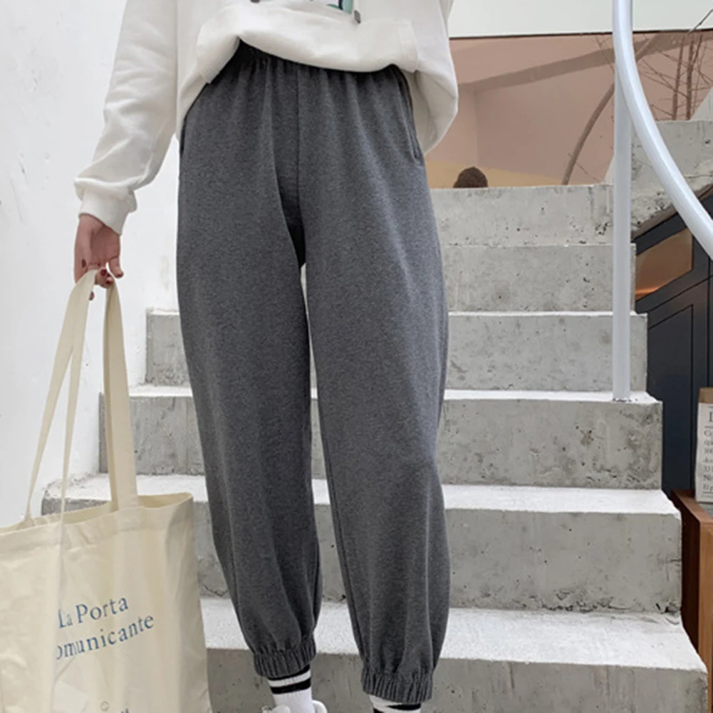 Женские осенние повседневные спортивные однотонные хлопковые теплые штаны с
