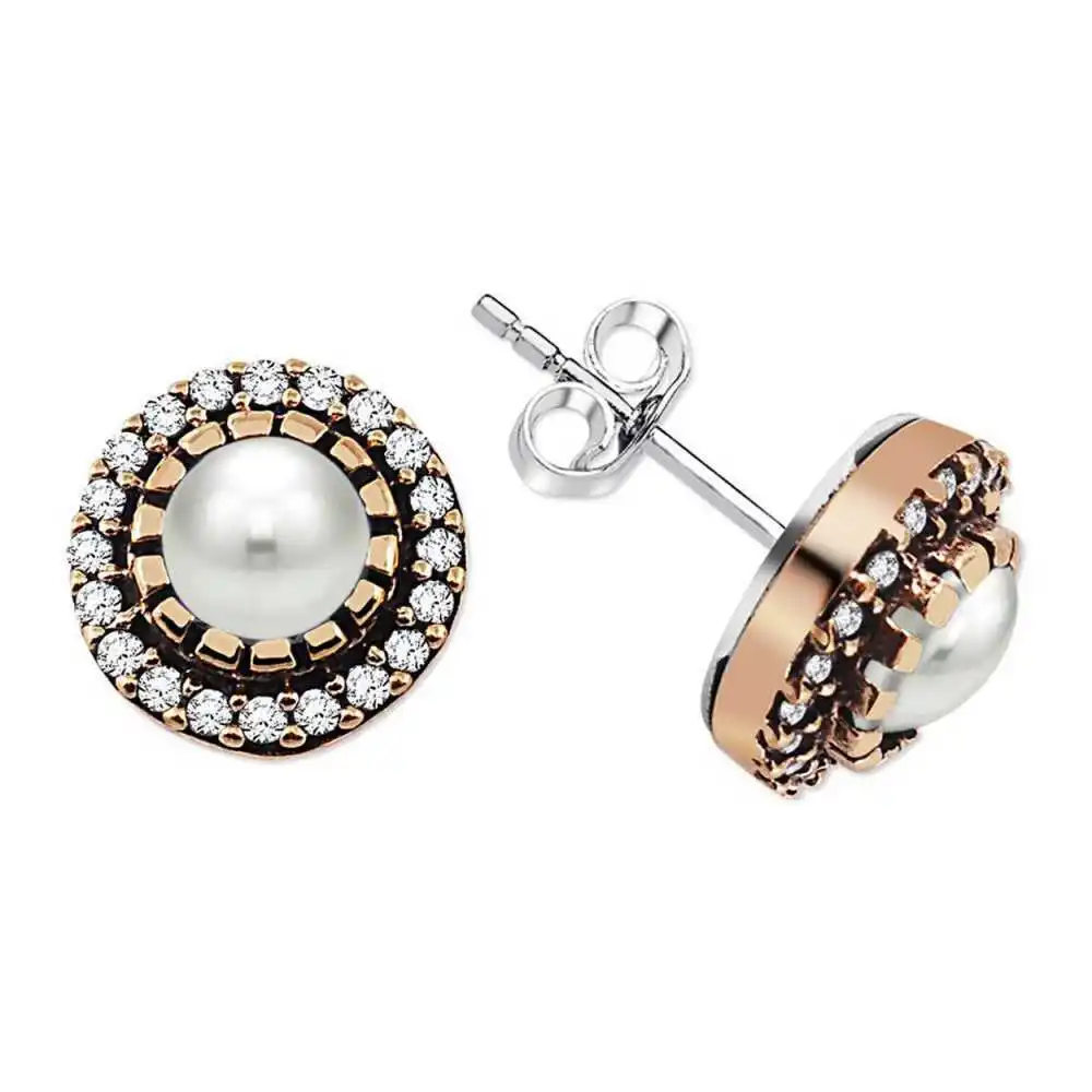 

White Zircon Stone Round Design 925 Sterling Silver Earrings