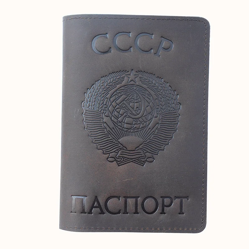 Винтажная натуральная кожа Crazy Horse Россия и CCCP Обложка для паспорта Прямая поставка A594 мужской чехол для паспорта из натуральной кожи