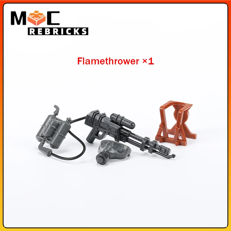 

MOC compatible building block figures accessories flamethrower puzzle assembly small particle plastic weapon parts boys toys