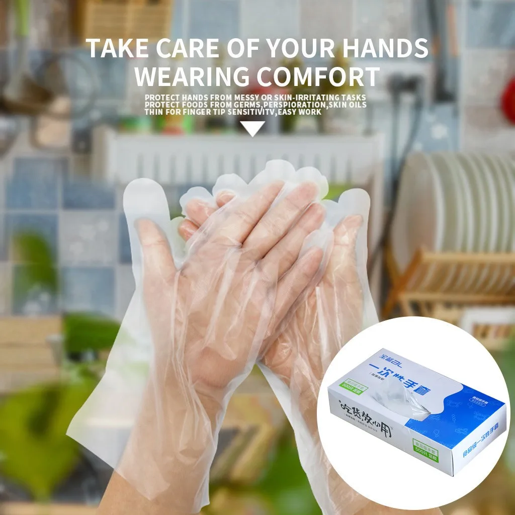 

Рекламные перчатки 500 шт. прозрачные пластиковые одноразовые перчатки для уборки кухни изолированные загрязнения наружного использования