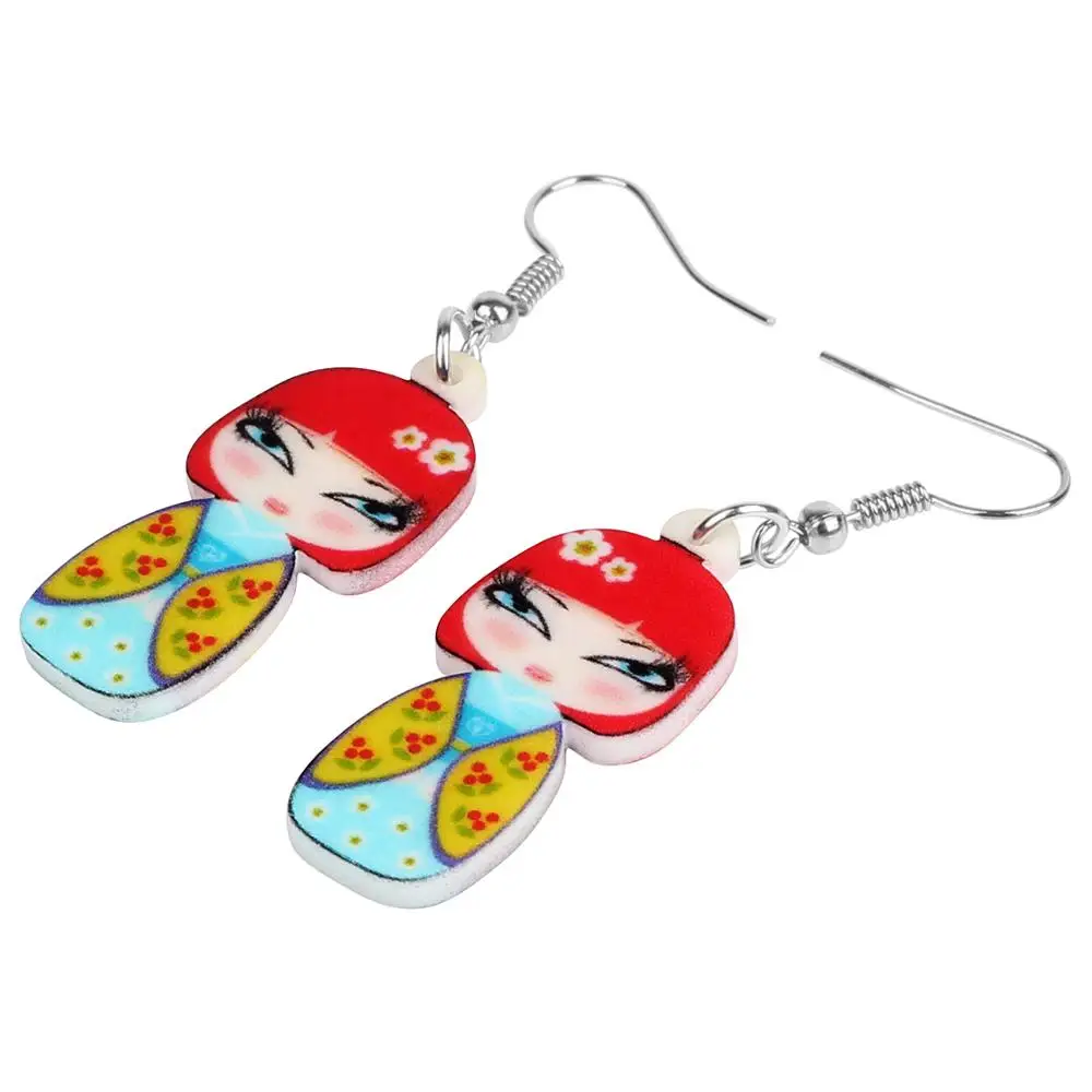 WEVENI Acrylic Red Hair Japanese Kimono Girl Doll Earrings Drop Dangle Jewelry For Women Girls Teens Kid Charms Decorations Gift | Украшения