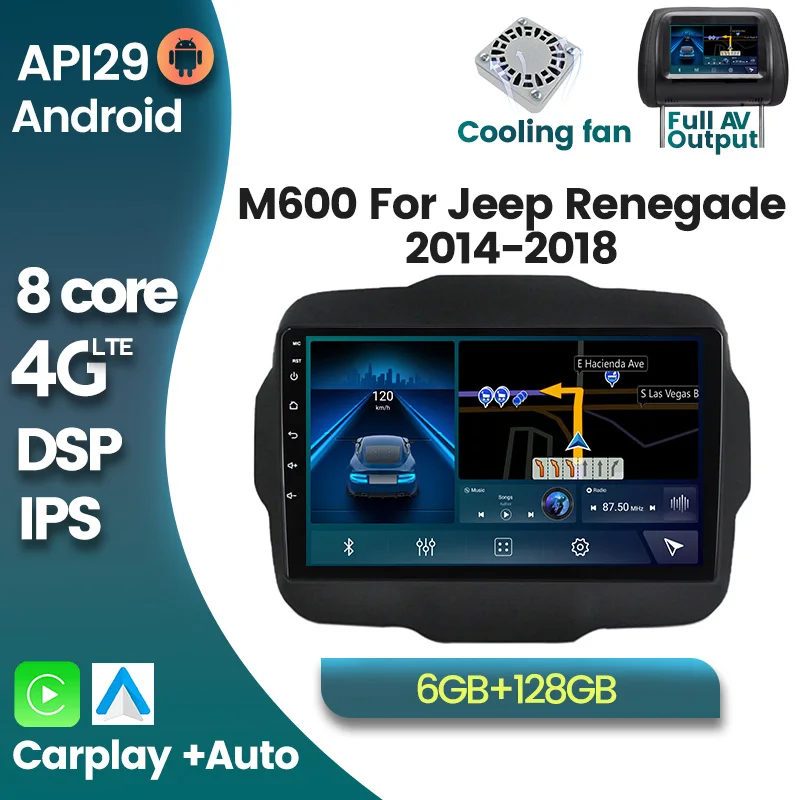 

Автомагнитола на Android 10, мультимедийный видеоплеер DSP для Jeep Renegade 2014, 2015, 2016, 2017, 2018 с GPS-навигацией, Авторадио Carplay