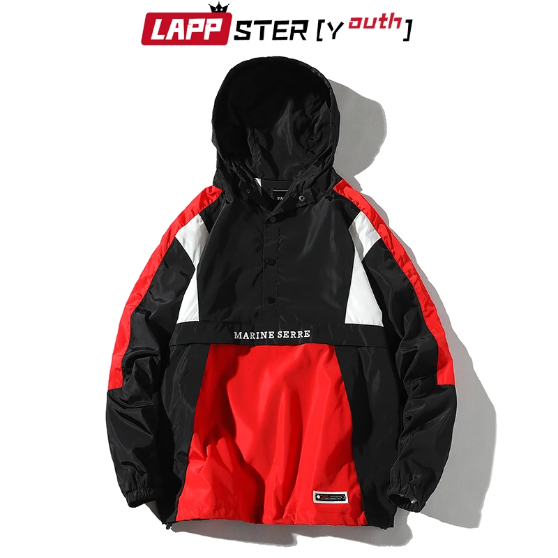 LAPPSTER-Молодежные мужские куртки Harajuku в стиле пэчворк, пальто, Японская уличная винтажная ветровка, Корейская куртка-бомбер с капюшоном
