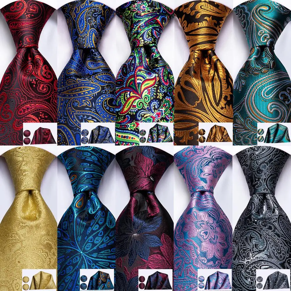 Hi-Tie Red Fashion Paisley 100% Silk Men's Tie Set 8.5cm Wedding Ties For Men New Design Hanky Cufflinks Quality Necktie | Аксессуары