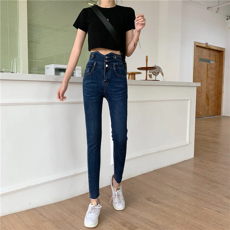 

Internet Celebrity Jeans Women's Korean-Style Single-Breasted Slimming Versatile High Waist Cropped Pencil Pants Cinched Bodycon