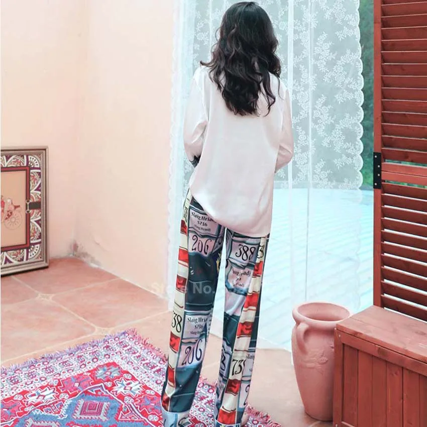

Spring Autumn Women Pajamas Set Cartoon Silk Lounge Full Sleeve Top Trousers Suit Cute Korean Version Pyjamas Sleepwear