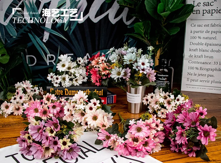 25 бутоны искусственных цветов и принтом в виде хризантем Feverflower филиал искусственные цветы для дома садовые украшения вечерние Свадебный декор-букет Флорес HY