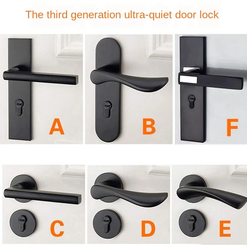 

Door lock bedroom mute black split lock solid wood doorman handle lock indoor door lock wholesale