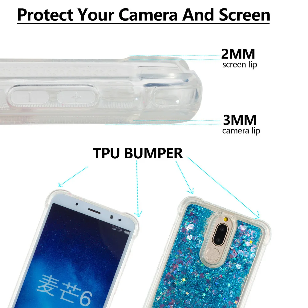 Милый блестящий чехол для Huawei Nova 2i Mate 10 Lite динамический бампер с подвижным песком