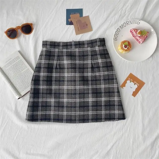 

Plaid Women Autumn and Winter New High Waist Short Skirt A- Line Skirt Woman Skirts Faldas Jupe